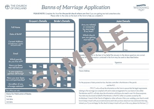 Picture of Banns of Marriage Application Forms