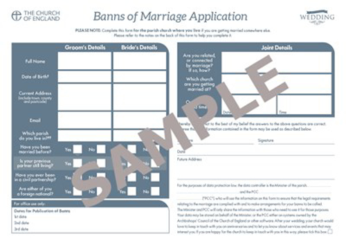 Picture of banns of marriage application forms